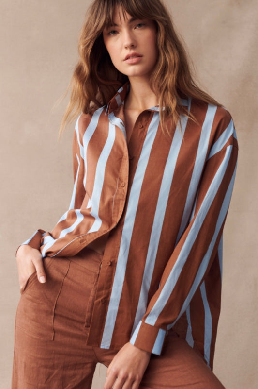Cotton Stripe Shirt - Rust