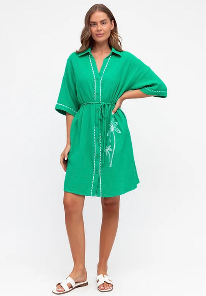 Green Palm Shirt Dress