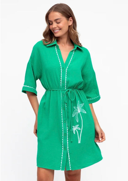 Green Palm Shirt Dress