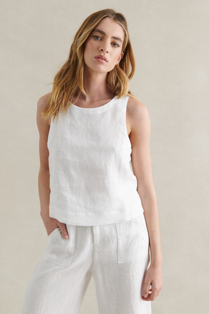 Linen Tank Top - White