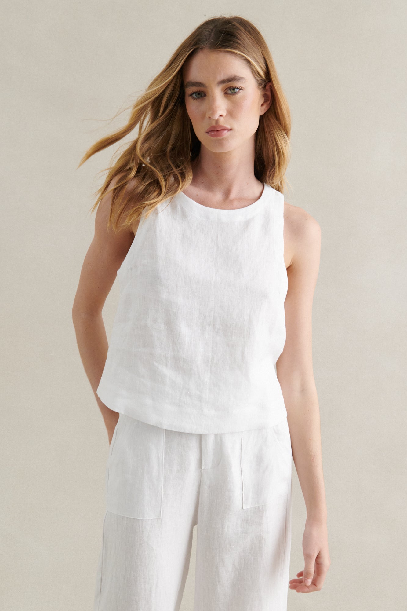 Linen Tank Top - White